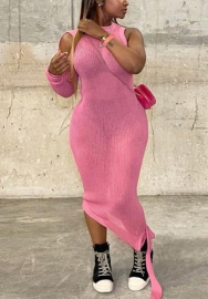 (Real Image)2022 Styles Women Fashion INS Styles Pink Single Long Sleeve Maxi Dress