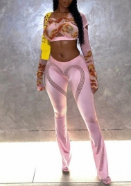 (Real Image)2022 Styles Women Fashion INS Styles Pink Print Two Piece Suit