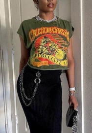 (Real Image)2022 Styles Women Fashion INS Styles Print Green Tee