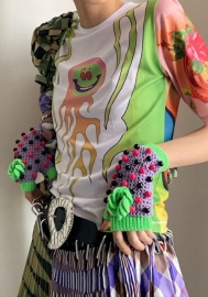 (Real Image)2022 Styles Women Fashion INS Styles Print Green Tee