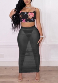 2022 Styles Women Fashion INS Styles Pink Print Strap Tank Tops+Maxi Skirts Maxi Dress