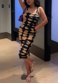 (Real Image)2022 Styles Women Fashion INS Styles Print Strap Summer Midi Dress