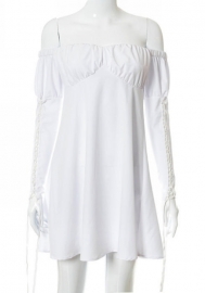 (Real Image)2022 Styles Women Fashion Instagram Styles White Long Sleeve Off Shoulder Hem Mini Dress