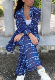 (Real Image)2022 Styles Women Fashion Instagram Styles Blue Print Two Piece Suit