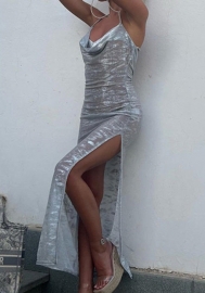 (Real Image)2022 Styles Women Fashion Instagram Styles Sliver Strap Maxi Dress