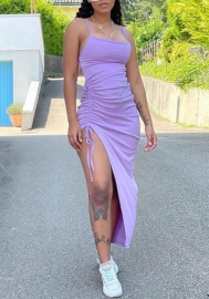 (Purple)2022 Styles Women Fashion INS Styles Strap Irregular High Split Maxi Dress