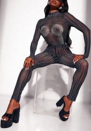 (Real Image)2022 Styles Women Fashion Instagram Styles Black Mesh Long Sleeve Two Piece Suit