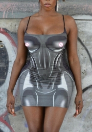 (Gray)2022 Styles Women Fashion Instagram Styles Print Strap Mini Dress