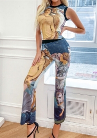 (Real Image)2022 Styles Women Fashion Instagram Styles Print Two Piece Suit