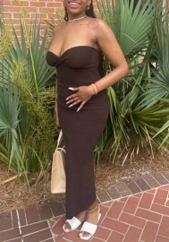 (Real Image)2022 Styles Women Fashion Instagram Styles Solid Color Tube Maxi Dress