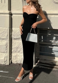 (Black)2022 Styles Women Fashion Instagram Styles Solid Color Tube Maxi Dress