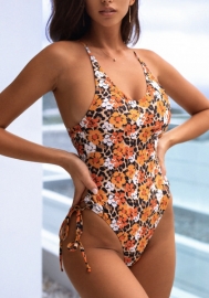 (Real Image)2022 Styles Women Fashion Summer Instagram Styles Print Chrysanthemum One Piece Swimwear