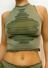 (Real Image)2022 Styles Women Fashion Summer TikTok&Instagram Styles Green Ripped Tops