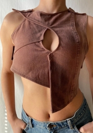 (Real Image)2022 Styles Women Fashion Summer TikTok&Instagram Styles Brown Irregular Tank Tops