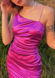 (Real Image)2022 Styles Women Fashion Summer TikTok&Instagram Styles Strap Silk Club Dress