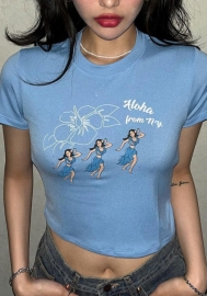 (Blue)2022 Styles Women Fashion Summer TikTok&Instagram Styles Print Tee