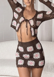 (Real Image)2022 Styles Women Fashion Summer TikTok&Instagram Styles Sweater  Coffee Two Piece Dress