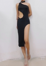 (Real Image)2022 Styles Women Fashion Summer TikTok&Instagram Styles Black Cut Out Irregular Maxi Dress