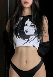 (Black)2022 Styles Women Fashion Summer TikTok&Instagram Styles Print Tank Tops