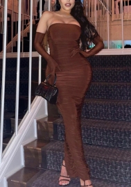 (Real Image)2022 Styles Women Fashion Summer TikTok&Instagram Styles Coffee Off Shoulder Maxi Dress