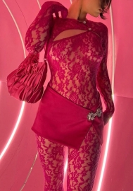 (Rose)2022 Styles Women Fashion Summer TikTok&Instagram Styles Lace Long Sleeve Jumpsuit