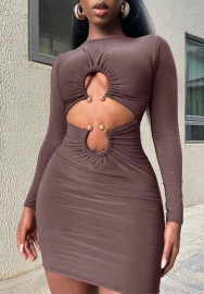 (Real Image)2022 Styles Women Fashion Summer TikTok&Instagram Styles Cut Out Long Sleeve Mini Dress