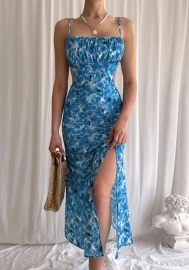 (Real Image)2022 Styles Women Fashion Summer TikTok&Instagram Styles Floral Strap High Split Maxi Dress