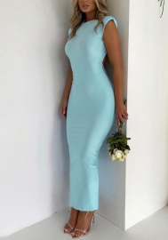 (Blue)2022 Styles Women Fashion Summer TikTok&Instagram Styles Solid Color Sleeveless Backless Maxi Dress