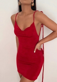 (Red)2022 Styles Women Fashion Summer TikTok&Instagram Styles Strap Backless Club Dress