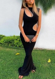 (Real Image)2022 Styles Women Fashion Summer TikTok&Instagram Styles Black Cut Out Maxi Dress