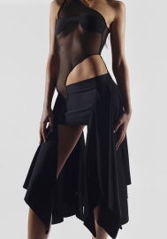 (Real Image)2022 Styles Women Fashion Summer TikTok&Instagram Styles Black Mesh Irregular Club Dress