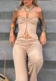 (Real Image)2022 Styles Women Fashion Summer TikTok&Instagram Styles Khaki Two Piece Suit