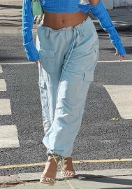 (Real Image)2022 Styles Women Fashion Summer TikTok&Instagram Styles Blue Long Pants