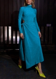 (Real Image)2022 Styles Women Fashion Summer TikTok&Instagram Styles Long Sleeve High Split Maxi Dress