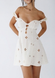 (Real Image)2022 Styles Women Fashion Summer TikTok&Instagram Styles White Lace Hollow Mini Dress