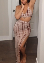 (Real Image)2022 Styles Women Fashion Summer TikTok&Instagram Styles Print Brown Maxi Dress