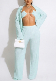 (cyan-blue)2022 Styles Women Fashion Summer TikTok&Instagram Styles Solid Color 3 Piece Suit