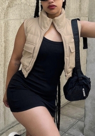 (Only Coat)(Khaki)2022 Styles Women Fashion Summer TikTok&Instagram Styles Sleeveless Front Zipper Coat