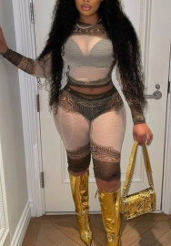 (Real Image)2022 Styles Women Fashion Summer TikTok&Instagram Styles Print Mesh Short Two Piece Suit