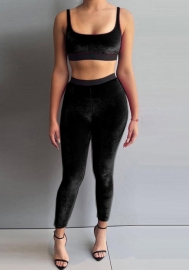 (Black)2022 Styles Women Fashion Summer TikTok&Instagram Styles Velvet Two Piece Suit