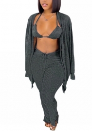 (Gray)2022 Styles Women Fashion Summer TikTok&Instagram Styles Sweater 3 Piece Suit