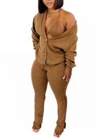 (Brown)2022 Styles Women Fashion Summer TikTok&Instagram Styles Sweater 3 Piece Suit