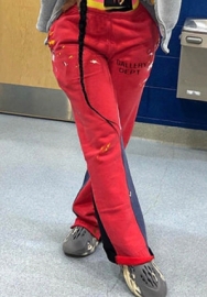 (Only Long Pants)(Red)2022 Styles Women Fashion Summer TikTok&Instagram Styles Print Loose Long Pants