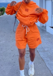 (Real Image)2022 Styles Women Fashion Summer TikTok&Instagram Styles Orange Hoodie Short Two Piece Suit