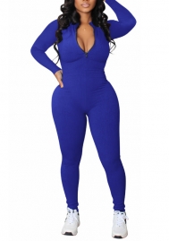 (Real Image)2022 Styles Women Fashion Summer TikTok&Instagram Styles Long Sleeve Front Zipper Solid Color Jumpsuit