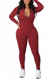 (Real Image)2022 Styles Women Fashion Summer TikTok&Instagram Styles Long Sleeve Front Zipper Solid Color Jumpsuit