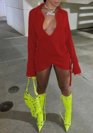 (Red)2022 Styles Women Fashion Summer TikTok&Instagram Styles Long Sleeve Irregular Mini Dress