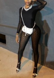 (Real Image)2022 Styles Women Fashion Spring&Winter TikTok&Instagram Styles Black Mesh Long Sleeve Jumpsuit