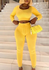 (Real Image)2022 Styles Women Fashion Spring&Winter TikTok&Instagram Styles Yellow Corp Tops+Long Pants Two Piece Suit