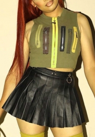 (Real Image)2022 Styles Women Fashion Spring&Winter TikTok&Instagram Styles Green Front Zipper Tank Tops